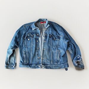 Vintage Wrangler Hero Denim Trucker Jacket Mens XL Blue Jean Western Coat 90s